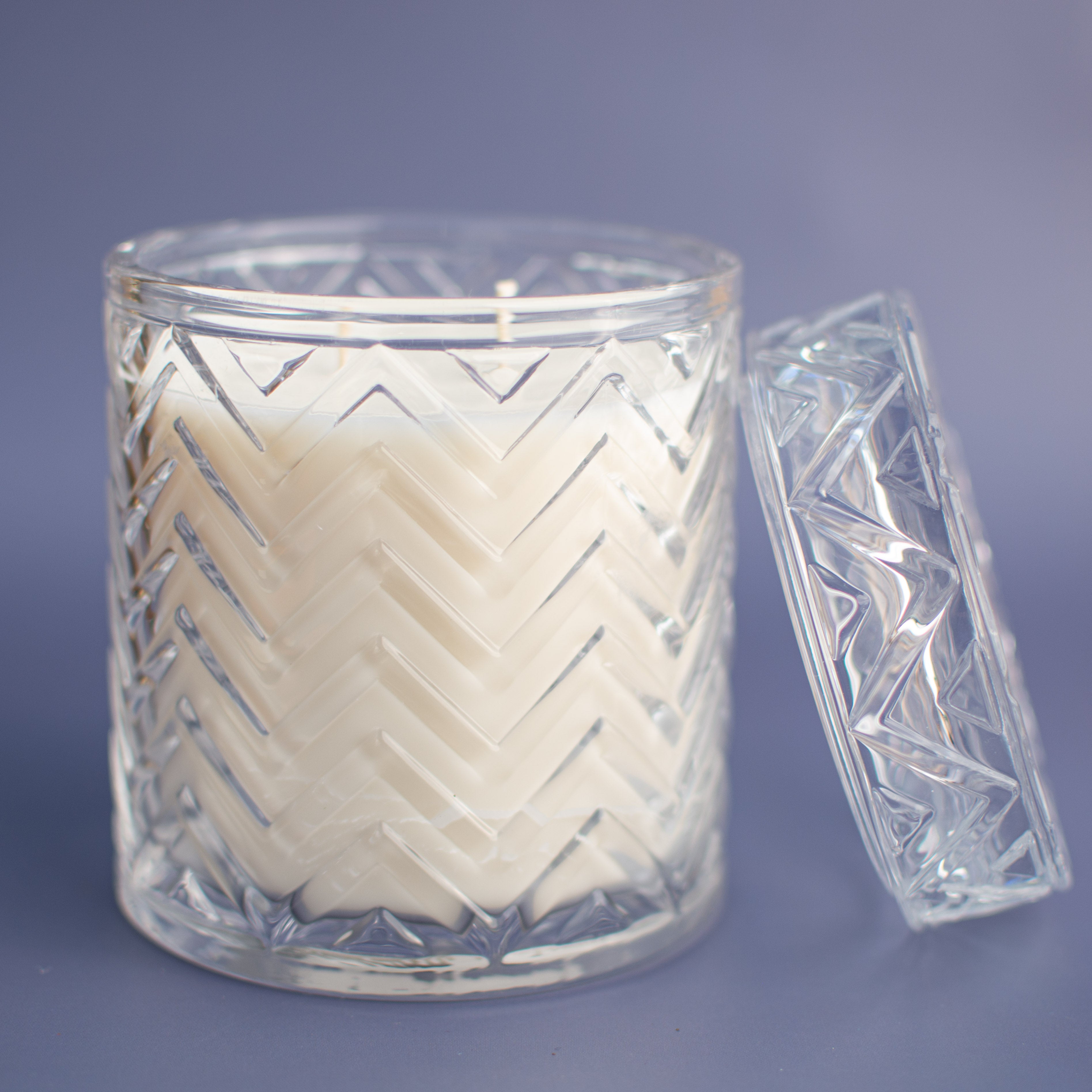 The Paris unscented candle in chevron embossed glass vessel with lid by Unscented Candle Company